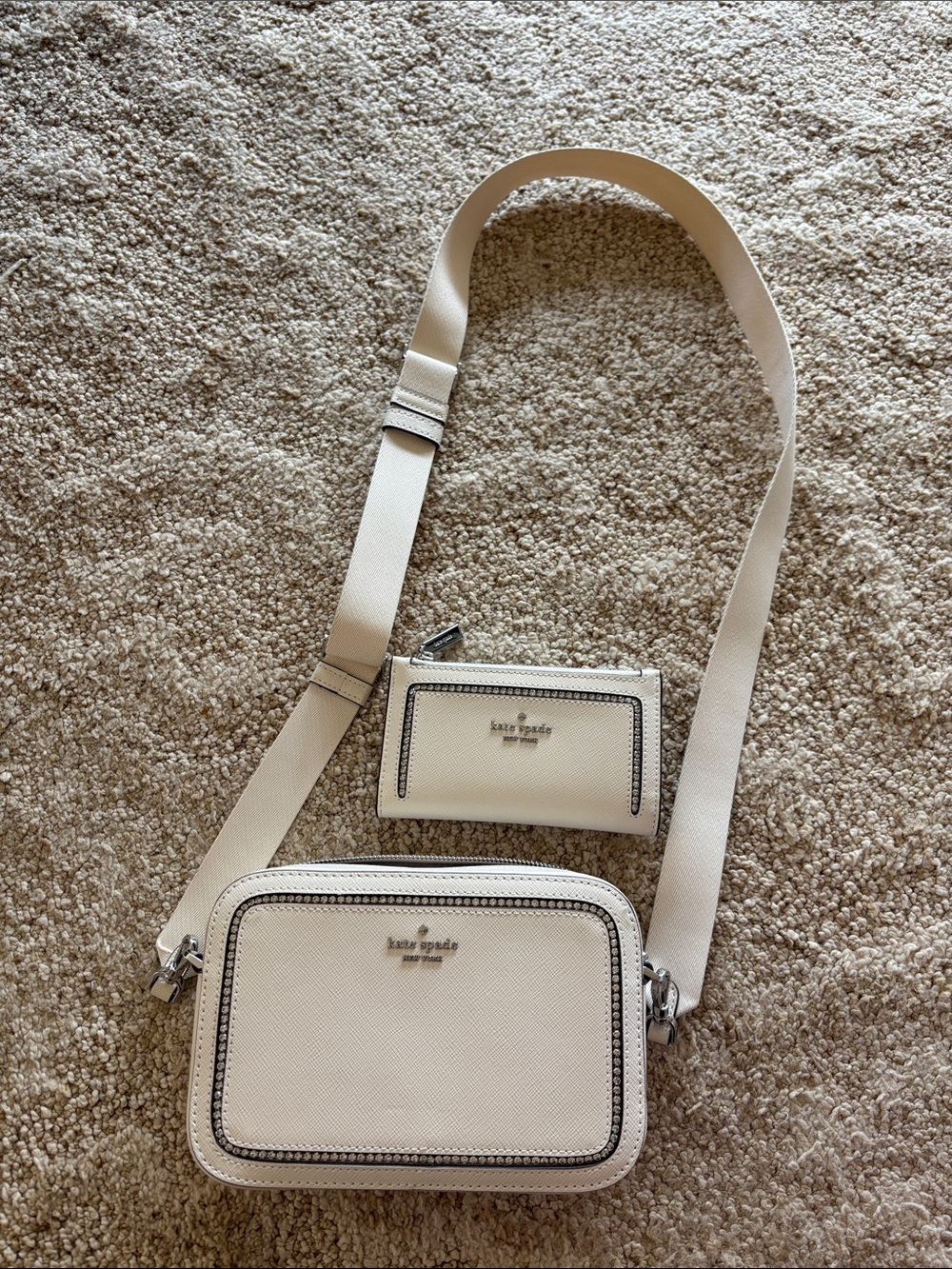 NWOT Kate Spade off white leather crossbody with matching small wallet